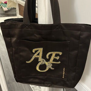 AMERICAN EAGLE vintage satin tote bag beaded satchel shoulder bag brown NEW